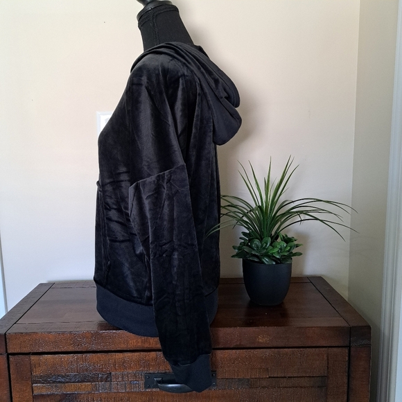 Black Bow 2 Piece Set Joggers Hoodie Velour Size Medium Black Track Suit - Picture 7 of 14